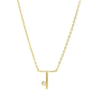 Gold Tone Dainty Initial Necklace “T”